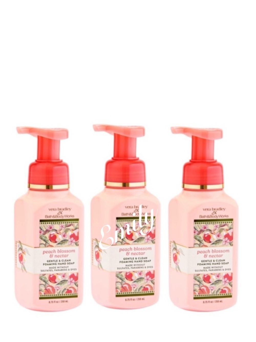 BBW × Vera Bradley 3-Pc PEACH BLOSSOM & NECTAR Gentle & Clean Foaming Hand Soap